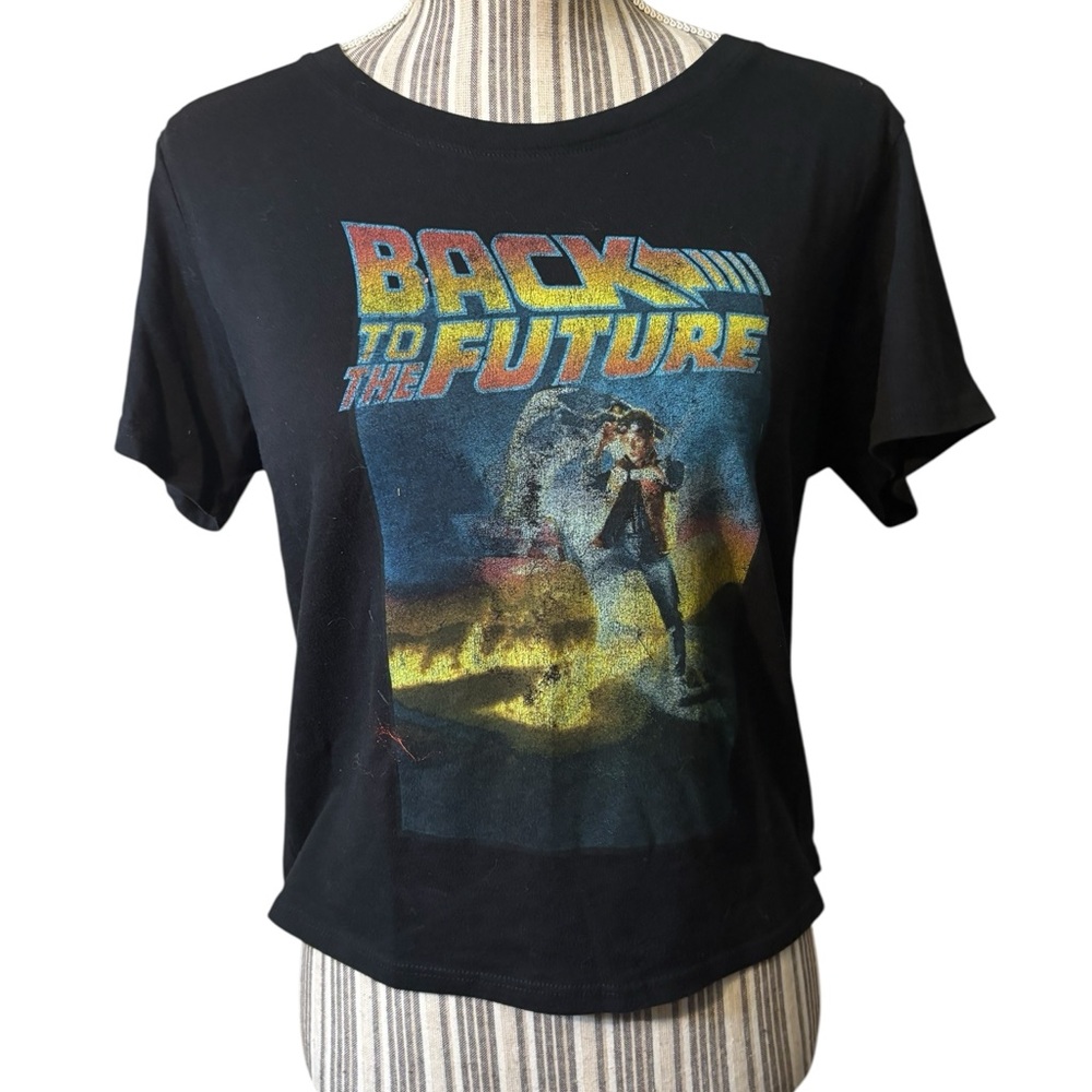 Back to the Future Tee XL Jrs Black Graphic Cropped Short Sleeves Marty McFly